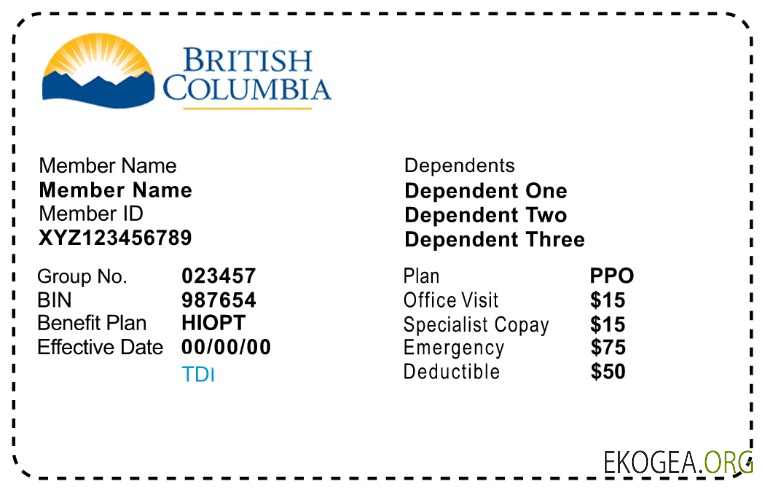Carte d'assurance maladie de la Colombie Britannique